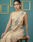 Chickoo Resham Soft Muga Cotton Floral Pencil Art Saree