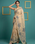 Chickoo Resham Soft Muga Cotton Floral Pencil Art Saree