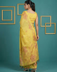 Yellow Resham Soft Muga Cotton Floral Pencil Art Saree