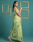 Pista Green Resham Soft Muga Cotton Floral Pencil Art Saree