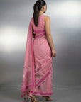Pink Resham Soft Muga Cotton Birds Pattern Saree