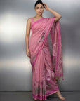 Pink Resham Soft Muga Cotton Birds Pattern Saree