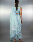 Sky Blue Resham Soft Muga Cotton Birds Pattern Saree