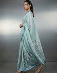 Sky Blue Resham Soft Muga Cotton Birds Pattern Saree