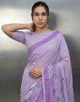 Lavender Resham Soft Muga Cotton Birds Pattern Saree