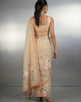 Chickoo Resham Soft Muga Cotton Birds Pattern Saree