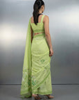 Pista Green Resham Soft Muga Cotton Birds Pattern Saree