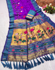 Purple Soft Paithani Silk Zari Woven Saree with Meenakari Lotus Pattern Saree