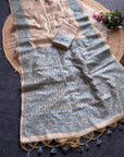 Dark Blue Premium Kashmiri Cotton Jamdani Concept Saree