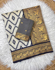 Navy Blue Soft Ikkat Leheriya Pochampally Silk Saree