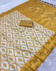 Yellow Soft Ikkat Leheriya Pochampally Silk Saree