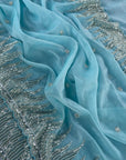 Blue Premiun NC Moss Fabric Saree with Pearl Work