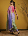 Pista & Blue Soft Fendy Satin with Gotapatti Work Padding Saree