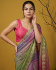 Pista & Blue Soft Fendy Satin with Gotapatti Work Padding Saree
