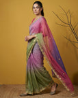 Pista & Blue Soft Fendy Satin with Gotapatti Work Padding Saree