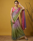 Pista & Blue Soft Fendy Satin with Gotapatti Work Padding Saree