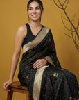 Black Organza Silk Jamdani Pattern Zari Woven Saree