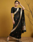 Black Organza Silk Jamdani Pattern Zari Woven Saree