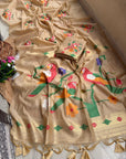 Chickoo Traditional Soft Chanderi Cotton American Parrot Pattern Saree
