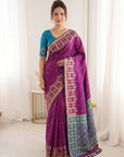 Wine Premium Soft Silk Zari Woven with Ikkat Patola Fusion Saree