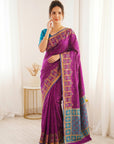 Wine Premium Soft Silk Zari Woven with Ikkat Patola Fusion Saree