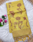 Yellow Soft Muga Cotton Saree with Floral Pattern Saree