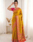 Yellow Premium Soft Bamboo Tissue Paithani Silk Saree