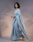 Blue Soft Raspberry Silk with Sequin Embroidery Work Saree