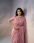 Coral Pink Soft Raspberry Silk with Sequin Embroidery Work Saree