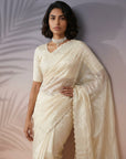 Cream Soft Raspberry Silk with Sequin Embroidery Work Saree