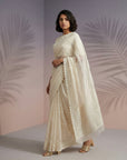 Cream Soft Raspberry Silk with Sequin Embroidery Work Saree