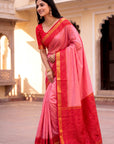 Baby Pink Soft Ikkat Pochampally Patola Silk Zari Woven Saree