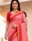 Baby Pink Soft Ikkat Pochampally Patola Silk Zari Woven Saree