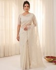 Cream Crush Organza Silk Saree with Embroidery Stripe Pattern
