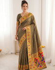 Black Premium Soft Brocade Tissue Paithani Silk Saree
