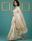 Chickoo Tussar Silk Zari Woven Cutwork Embroidery Saree