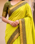Mehendi Green Soft Ikkat Pochampally Patola Silk Zari Woven Saree