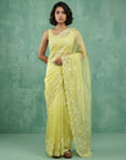 Yellow Soft Chanda Silk with Floral Jaal Embroidery Work Designer Saree