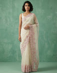 Cream Soft Chanda Silk with Floral Jaal Embroidery Work Designer Saree