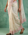 Cream Soft Chanda Silk with Floral Jaal Embroidery Work Designer Saree
