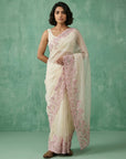 Cream Soft Chanda Silk with Floral Jaal Embroidery Work Designer Saree