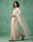 Cream Soft Chanda Silk with Floral Jaal Embroidery Work Designer Saree