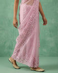 Pink Soft Chanda Silk with Floral Jaal Embroidery Work Designer Saree