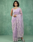 Lavender Soft Chanda Silk with Floral Jaal Embroidery Work Designer Saree