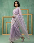 Lavender Soft Chanda Silk with Floral Jaal Embroidery Work Designer Saree