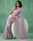 Lavender Soft Chanda Silk with Floral Jaal Embroidery Work Designer Saree