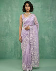 Lavender Soft Chanda Silk with Floral Jaal Embroidery Work Designer Saree