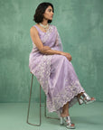 Lavender Soft Chanda Silk with Floral Jaal Embroidery Work Designer Saree