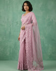 Pink Soft Chanda Silk with Floral Jaal Embroidery Work Designer Saree