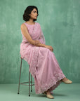 Pink Soft Chanda Silk with Floral Jaal Embroidery Work Designer Saree